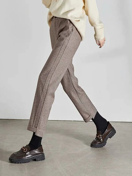 HIGH-WAISTED TWEED STRAIGHT PANTS